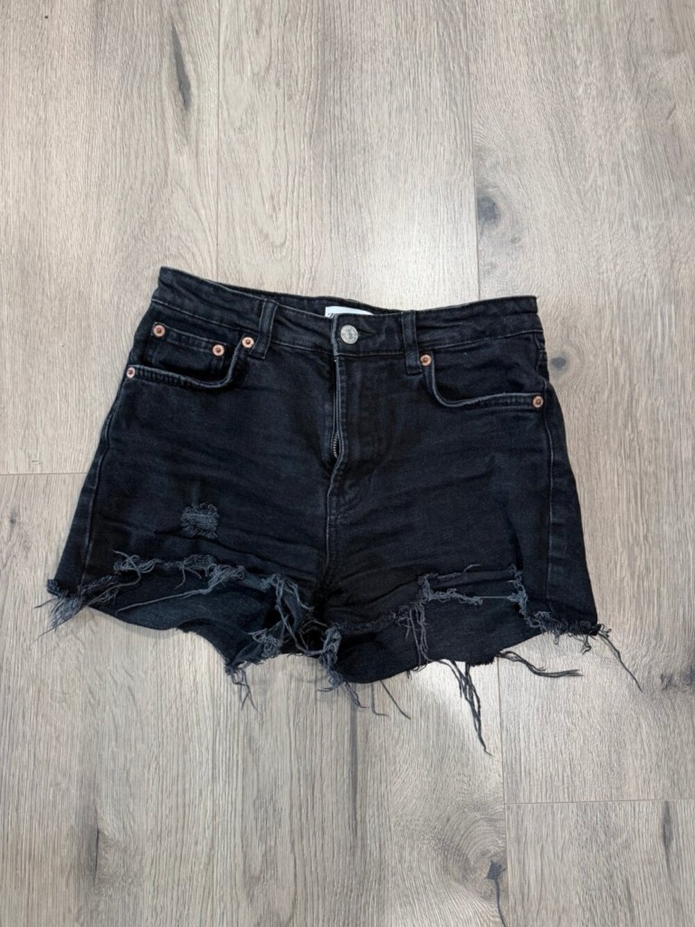 Zara Black Distressed High Rise Denim Shorts Size 4